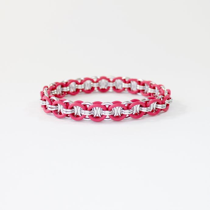 The Helm Stretch Bracelet in Hot Pink + Silver